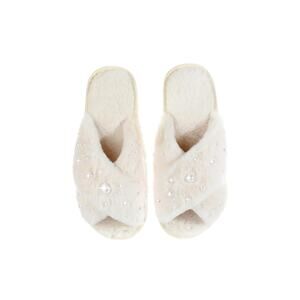 Bridal Bridesmaid Pearl Fuzzy Slippers 8.5
